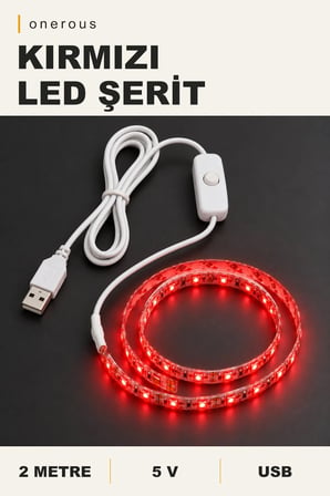 Onerous 2 m 5V Kırmızı LED Şerit, Anahtarlı, USB