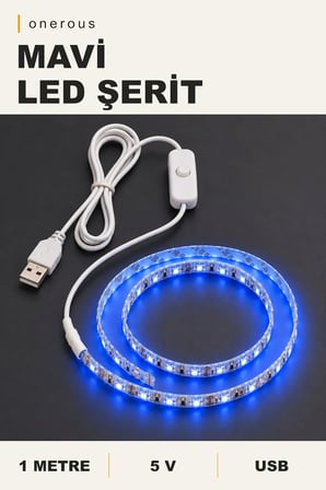 Onerous 1 m 5V Mavi LED Şerit, Anahtarlı, USB