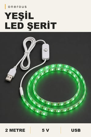 Onerous 2 m 5V Yeşil LED Şerit, Anahtarlı, USB