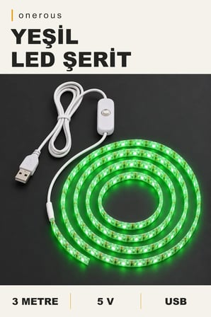 Onerous 3 m 5V Yeşil LED Şerit, Anahtarlı, USB