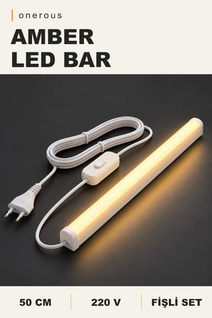 Onerous 50 cm 220V Amber LED Bar, Anahtarlı, Fişli, Yapışkanlı