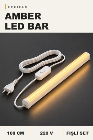 Onerous 100 cm 220V Amber LED Bar, Anahtarlı, Fişli, Yapışkanlı