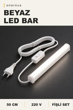 Onerous 50 cm 220V Beyaz LED Bar, Anahtarlı, Fişli, Yapışkanlı