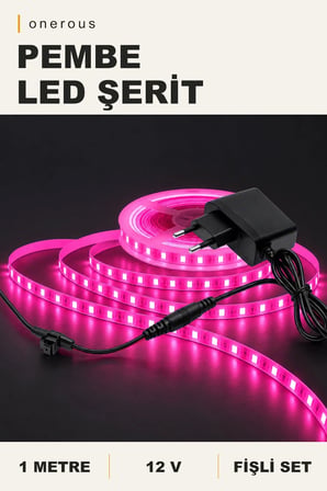 Onerous 1 m 12V Pembe LED Şerit, Fişli