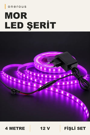 Onerous 4 m 12V Mor LED Şerit, Fişli