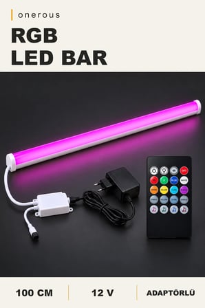 Onerous 100 cm 12V RGB LED Bar, Müzik Kontrollü, 20 Tuş Kumandalı