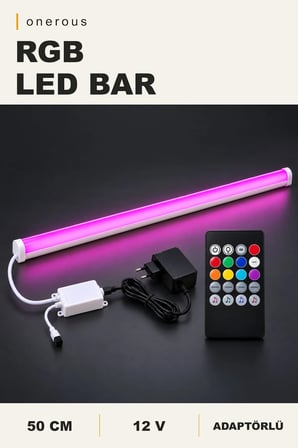 Onerous 50 cm 12V RGB LED Bar, Müzik Kontrollü, 20 Tuş Kumandalı