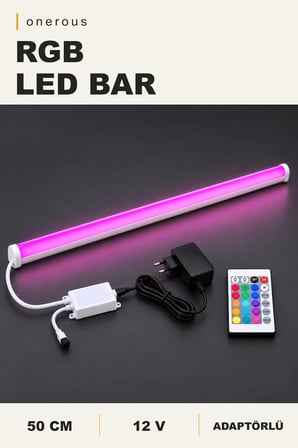Onerous 50 cm 12V RGB LED Bar, 24 Tuş Kumandalı, Adaptörlü