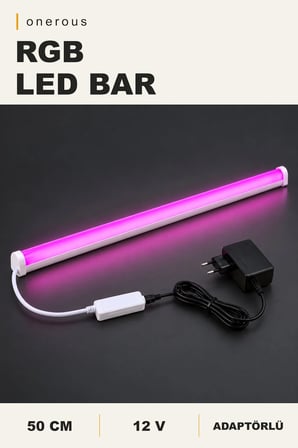 Onerous 50 cm 12V RGB LED Bar, Bluetooth, Adaptörlü, Yapışkanlı