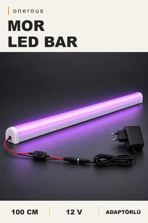 Onerous 100 cm 12V Mor LED Bar, Anahtarlı, Adaptörlü, Yapışkanlı