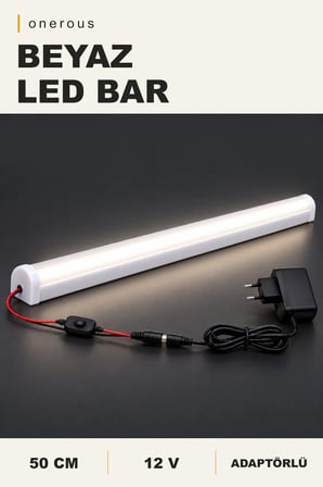 Onerous 50 cm 12V Beyaz LED Bar, Anahtarlı, Adaptörlü, Yapışkanlı