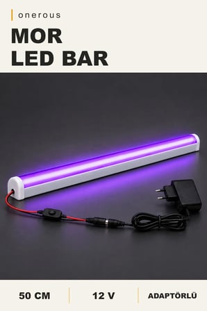 Onerous 50 cm 12V Mor LED Bar, Anahtarlı, Adaptörlü, Yapışkanlı