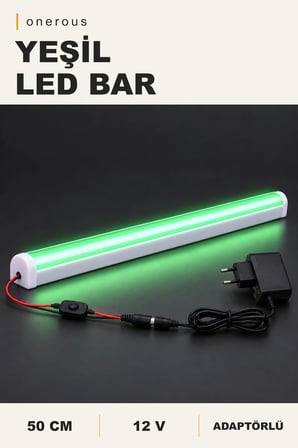 Onerous 50 cm 12V Yeşil LED Bar, Anahtarlı, Adaptörlü, Yapışkanlı