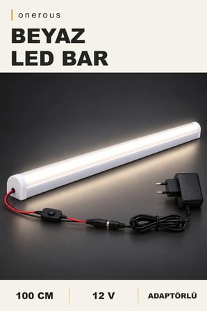 Onerous 100 cm 12V Beyaz LED Bar, Anahtarlı, Adaptörlü