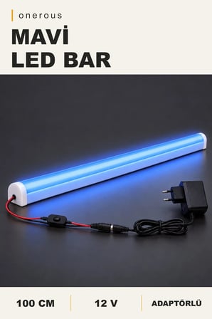 Onerous 100 cm 12V Mavi LED Bar, Anahtarlı, Adaptörlü, Yapışkanlı