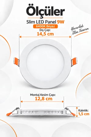 Onerous 9W 6400K Slim LED Panel Yuvarlak Sıva Altı Spot