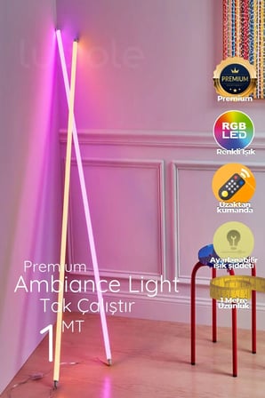 Onerous 1 m RGB Tüp LED Lambader, Uzaktan Kumandalı, Parlaklık Ayarlı