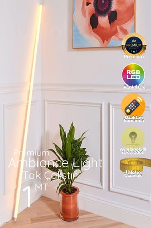 Onerous 1 m RGB Tüp LED Lambader, Uzaktan Kumandalı, Parlaklık Ayarlı
