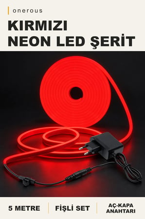 Onerous 5 m Kırmızı Neon LED Şerit, Anahtarlı, Fişli