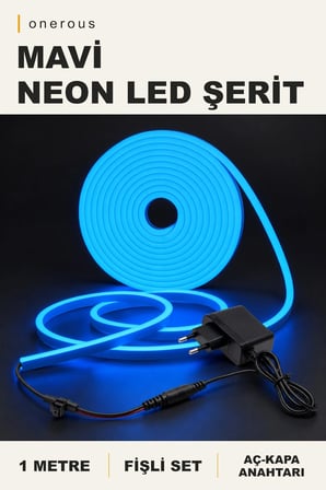 Onerous 1 m Mavi Neon LED Şerit, Anahtarlı, Fişli