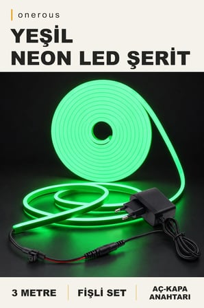 Onerous 3 m Yeşil Neon LED Şerit, Anahtarlı, Fişli