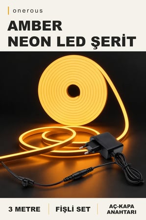 Onerous 3 m Amber Neon LED Şerit, Anahtarlı, Fişli