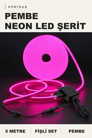 Onerous 5 m Pembe Neon LED Şerit, Fişli