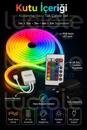 Onerous 1 m RGB Neon LED Şerit, Uzaktan Kumandalı