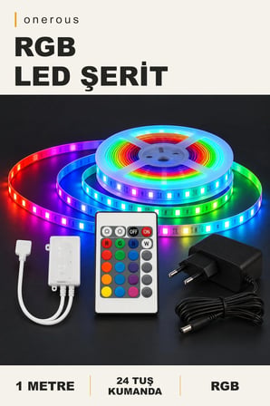 Onerous 1 m RGB LED Şerit, 24 Tuş Kumandalı