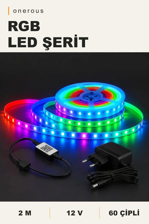 Onerous 2 m 12V RGB LED Şerit, Bluetooth