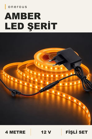 Onerous 4 m 12V Amber LED Şerit, Fişli