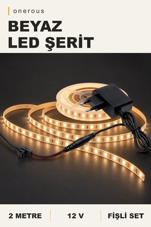 Onerous 2 m 12V Beyaz LED Şerit, Fişli