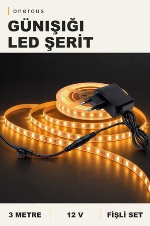 Onerous 3 m 12V Günışığı LED Şerit, Fişli