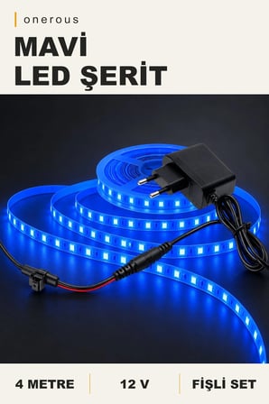 Onerous 4 m 12V Mavi LED Şerit, Fişli