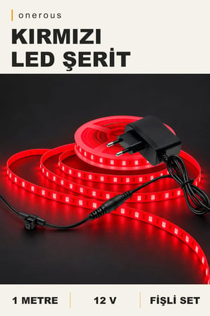Onerous 1 m 12V Kırmızı LED Şerit, Fişli