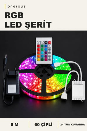 Onerous 5 m RGB LED Şerit, 24 Tuş Kumandalı