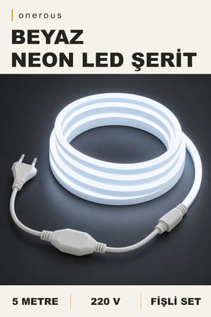 Onerous 5 m 220V Beyaz Neon LED Şerit, Fişli