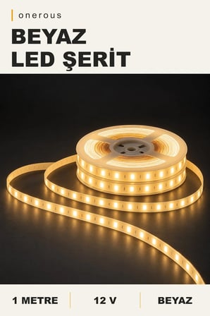 Onerous 1 m 12V Beyaz LED Şerit, Yapışkanlı