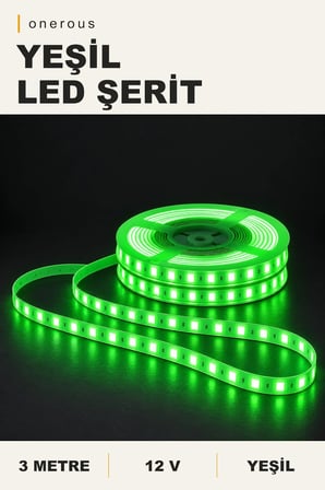 Onerous 3 m 12V Yeşil LED Şerit, Yapışkanlı