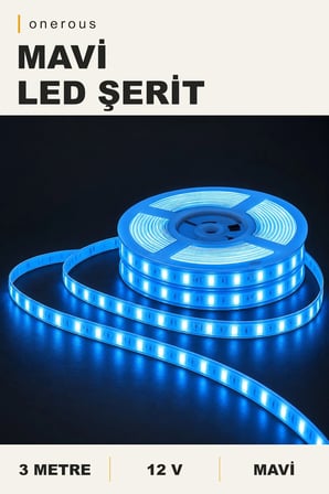 Onerous 3 m 12V Mavi LED Şerit, Yapışkanlı