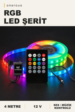 Onerous 4 m 12V RGB LED Şerit, Müzik Kontrollü