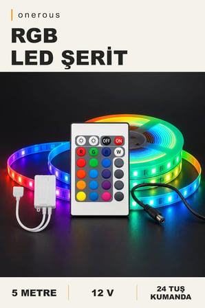 Onerous 5 m 12V RGB LED Şerit, 24 Tuş Kumandalı