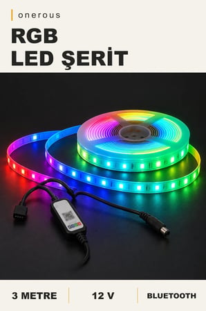Onerous 3 m 12V RGB LED Şerit, Bluetooth