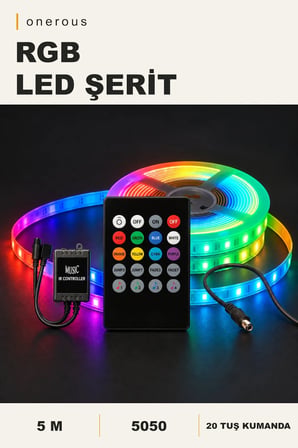 Onerous 5 m RGB LED Şerit, 20 Tuş Kumandalı