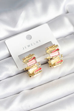 Mineli Karışık Renkli Gold Pirinç Kadın Küpe - TJ-BKP11285