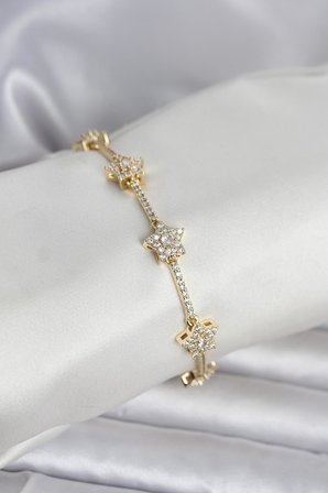Pirinç Gold Renk Yıldız Model Zirkon Taşlı Kadın Bileklik - TJ-BB8410