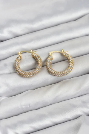 Gold Renk Full Zirkon Taşlı Halka Kadın Küpe TJ-BKP11940