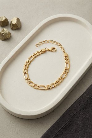 316L Çelik Gold Renk Figaro Zincir Model Erkek Bileklik TJ-EB3810