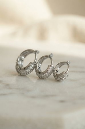 Gümüş Renk 3 lü Zirkon Taşlı Halka Küpe Set TJ-BKP11967