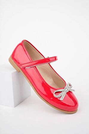 Bıyık Fiyonk Kırmızı Rugan Kız Çocuk Ayakkabı